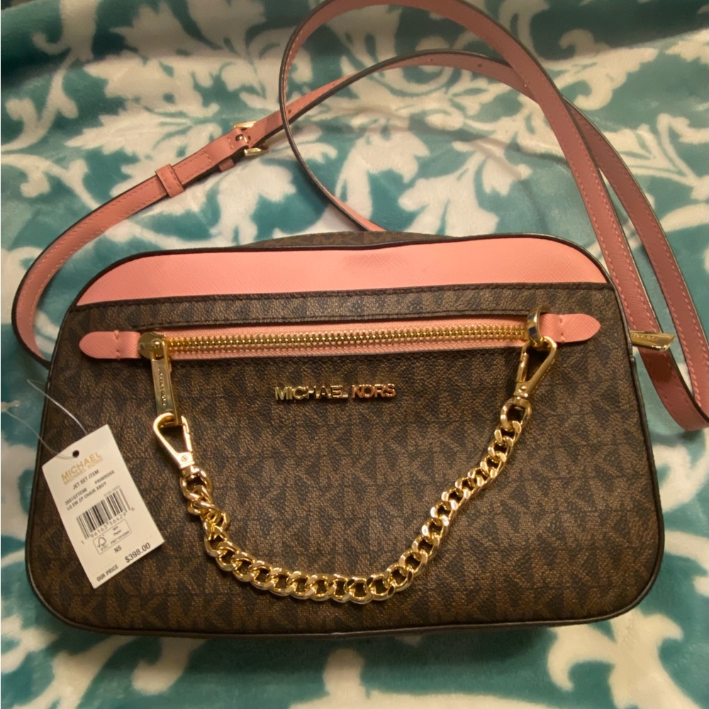 Michael Kors Pink and Brown Crossbody Bag